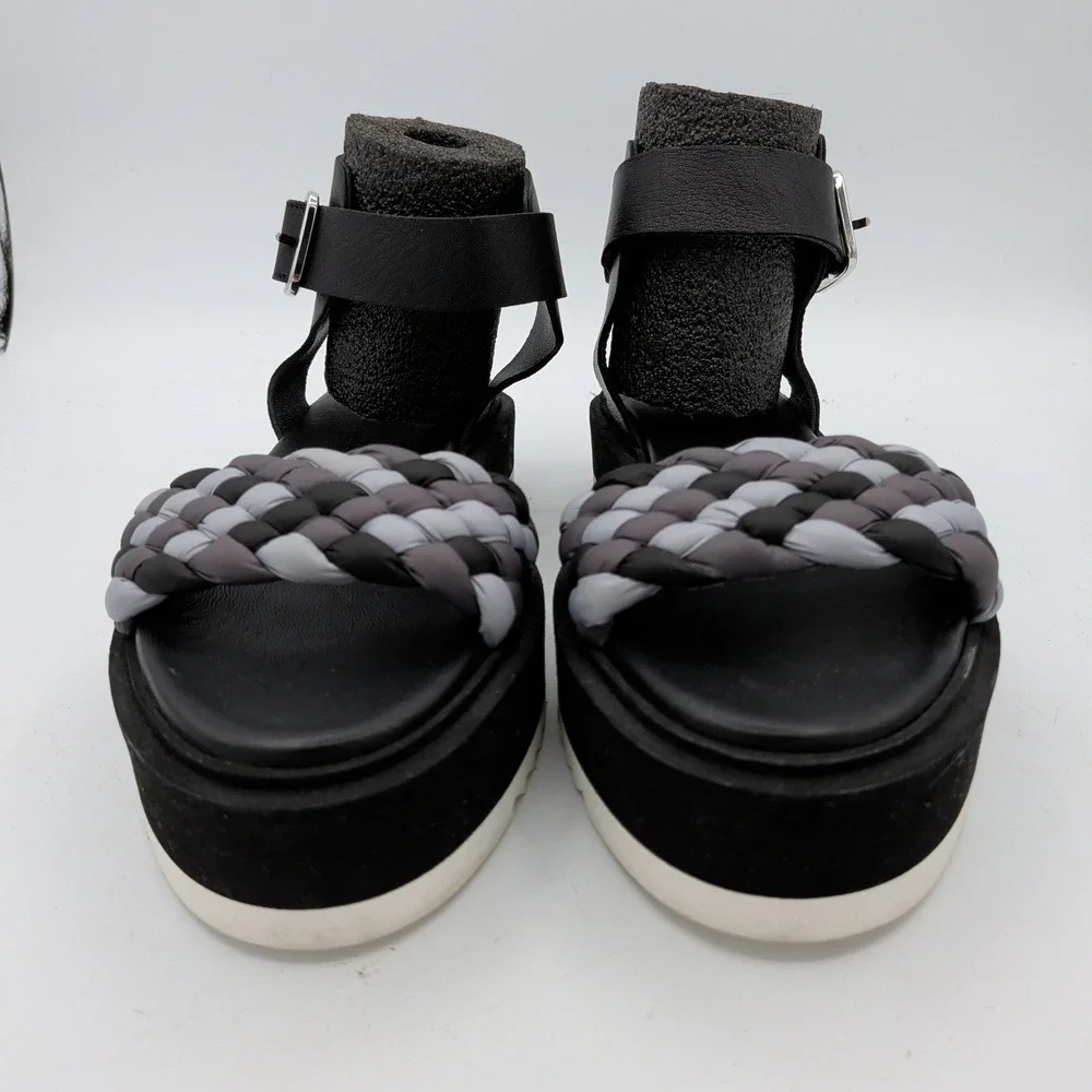 AGL Mirea Black Leather Braided Strap Platform Sandals Womens‎ 37 D642040 Italy